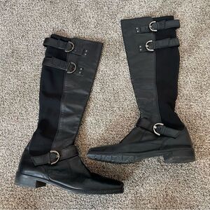 Stuart Weitzman Knee High Stretch Leather Boots Buckle Size 9
